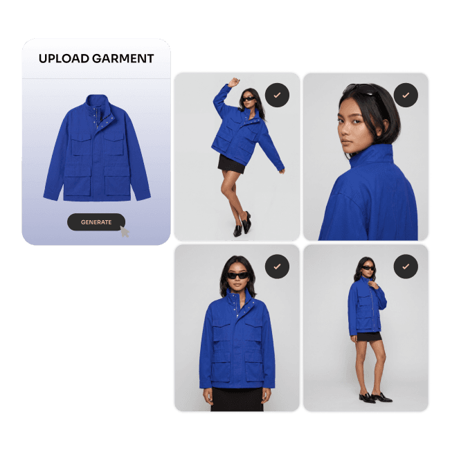 Shopify product photography workflow preview with AI-generated fashion models