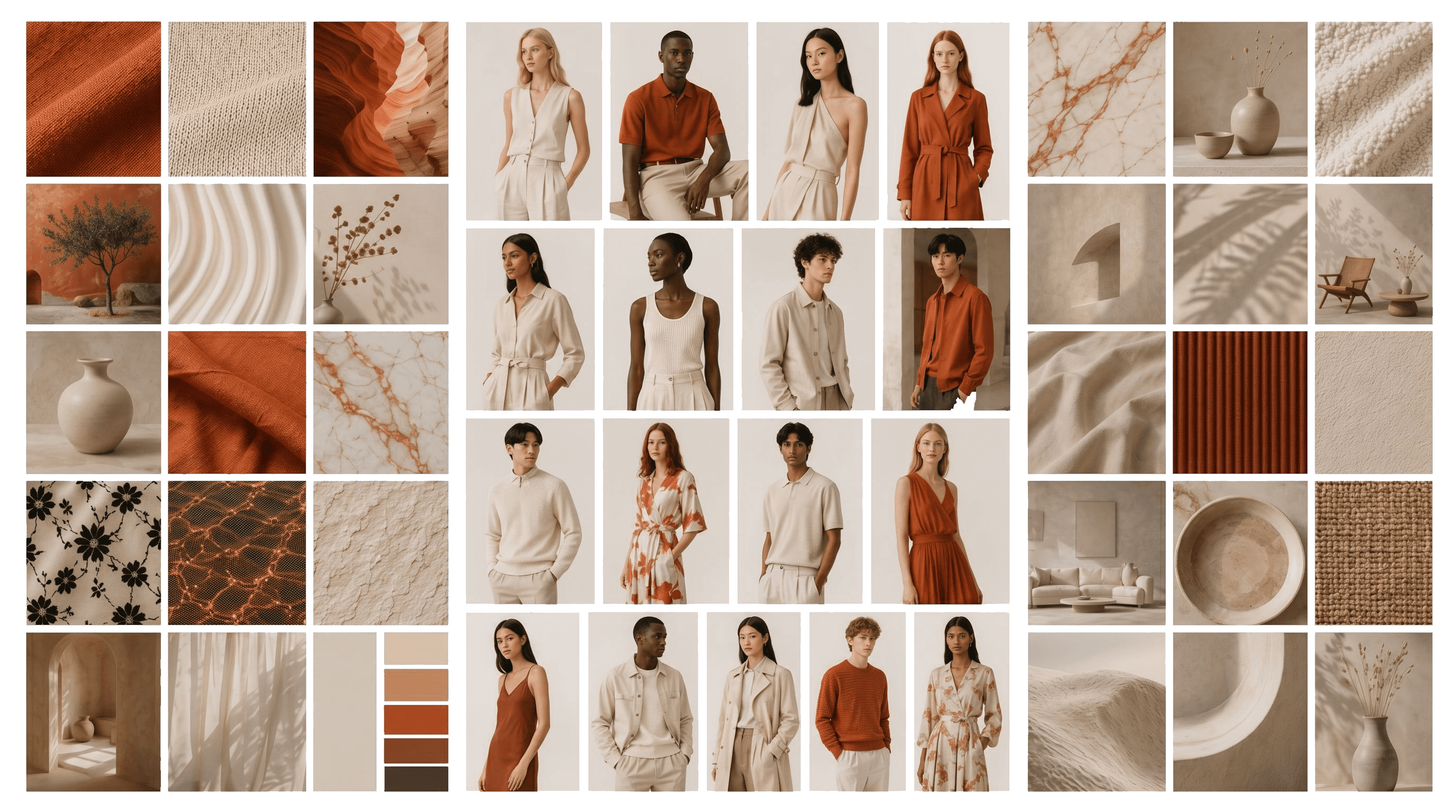 Artifax apparel assortment board with coordinated neutral fashion products